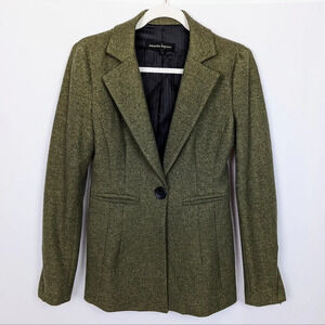 Nanette Lepore Kalamata Green Metallic Fitted One Button Blazer Jacket Wool 4
